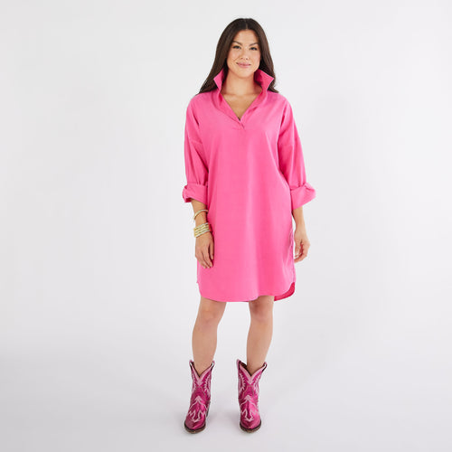 Caryn Lawn Preppy Dress Corduroy Pink