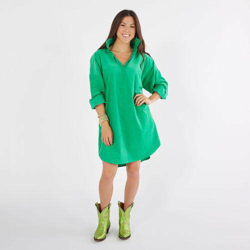 Caryn Lawn Preppy Dress Corduroy Green