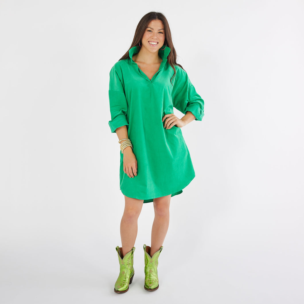 Caryn Lawn Preppy Dress Corduroy Green