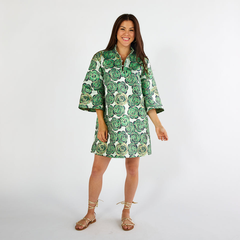 Caryn Lawn Keri Jacquard Rose Dress Green and Navy