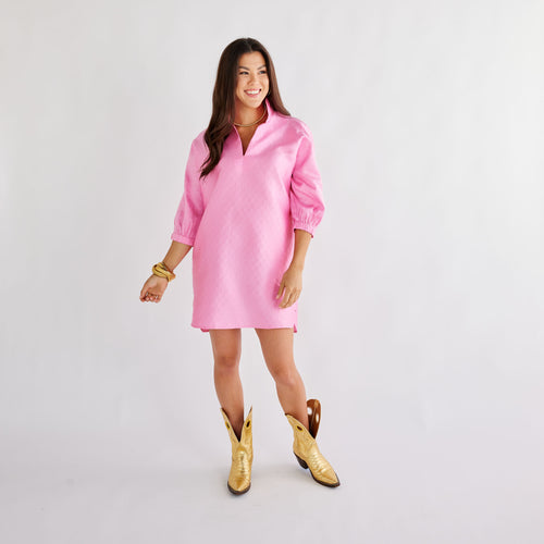 Caryn Lawn Betsy Collar Jacquard Polkadot Dress Pink