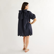 Load image into Gallery viewer, Caryn Lawn Ryan Bow Dress Navy Scallop