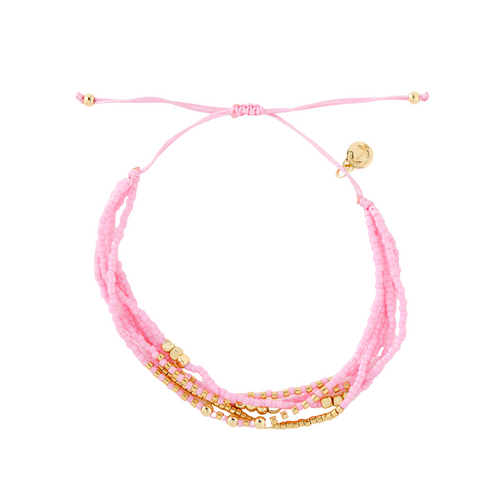 5 Strand Seed Bead Bracelet Light Pink