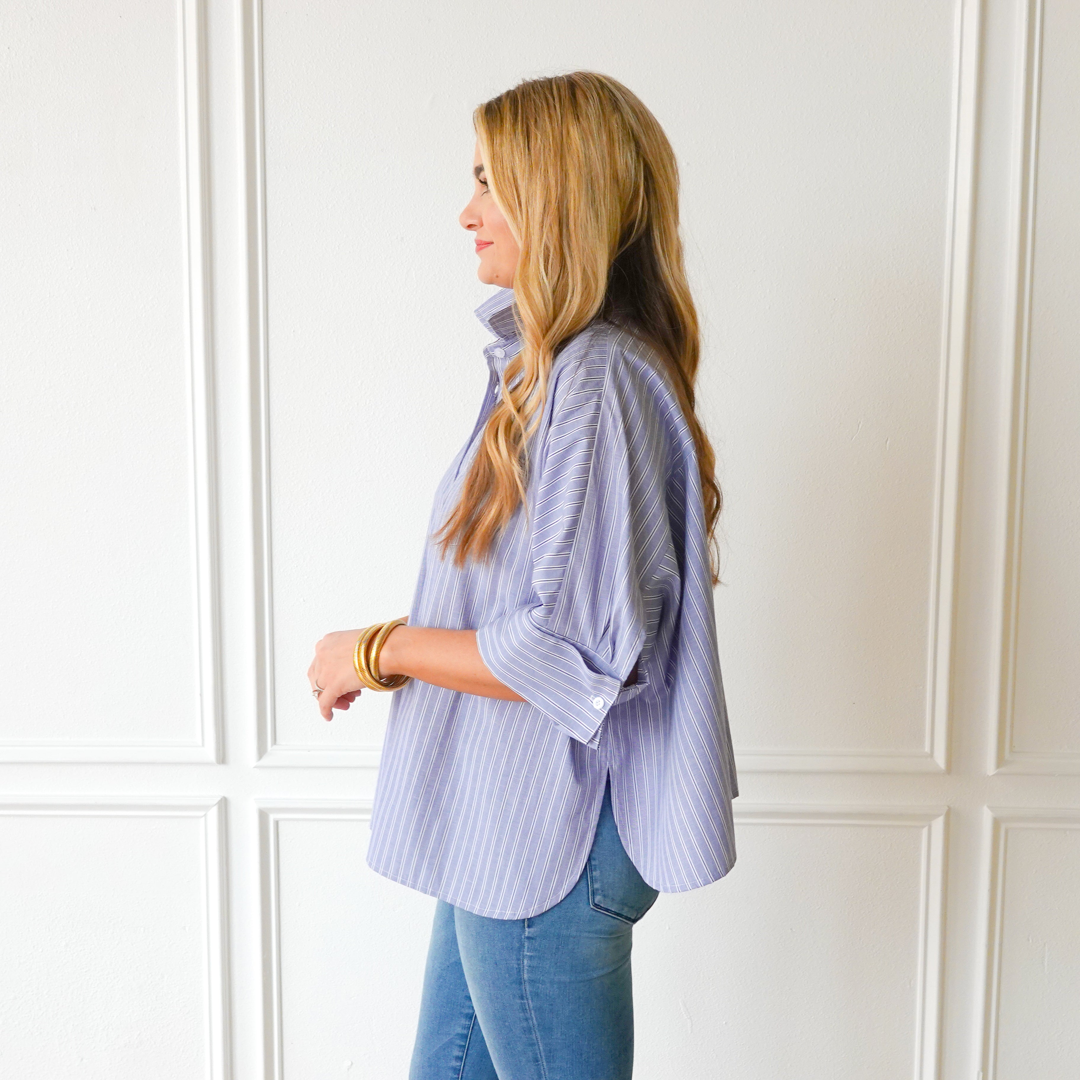 Caryn Lawn Abby Swing Top Blue and Navy Stripe
