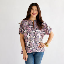 Load image into Gallery viewer, Caryn Lawn Betsy Jacquard Rose Top Navy and Pink