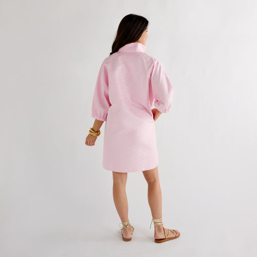 Caryn Lawn Betsy Collar Jacquard Dress Light Pink