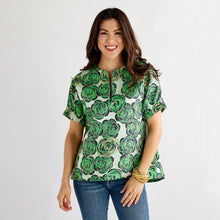 Load image into Gallery viewer, Caryn Lawn Betsy Jacquard Rose Top Green and Navy