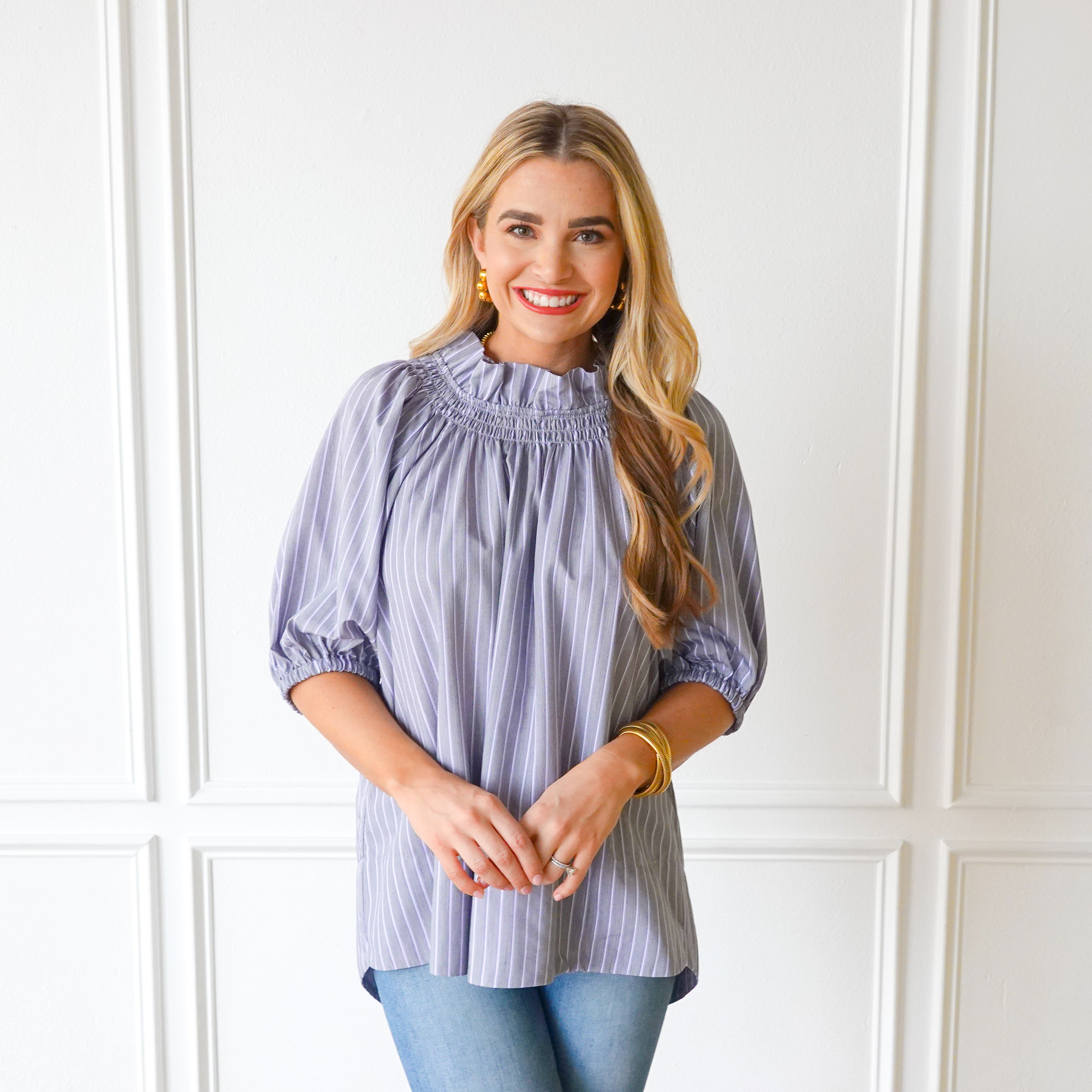 Caryn Lawn Brooke Top Gray and Lavender