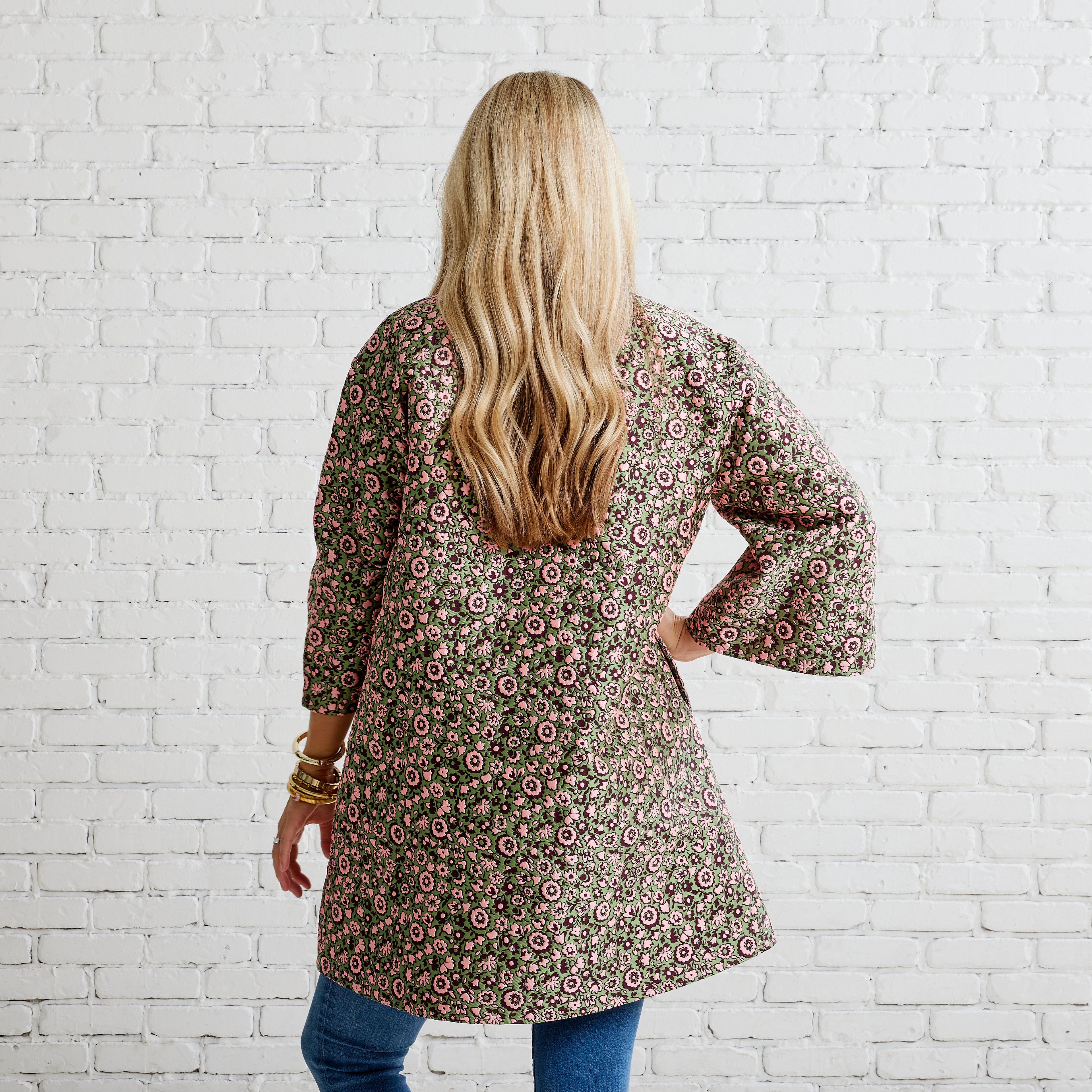 Caryn Lawn Car Coat Pink and Green