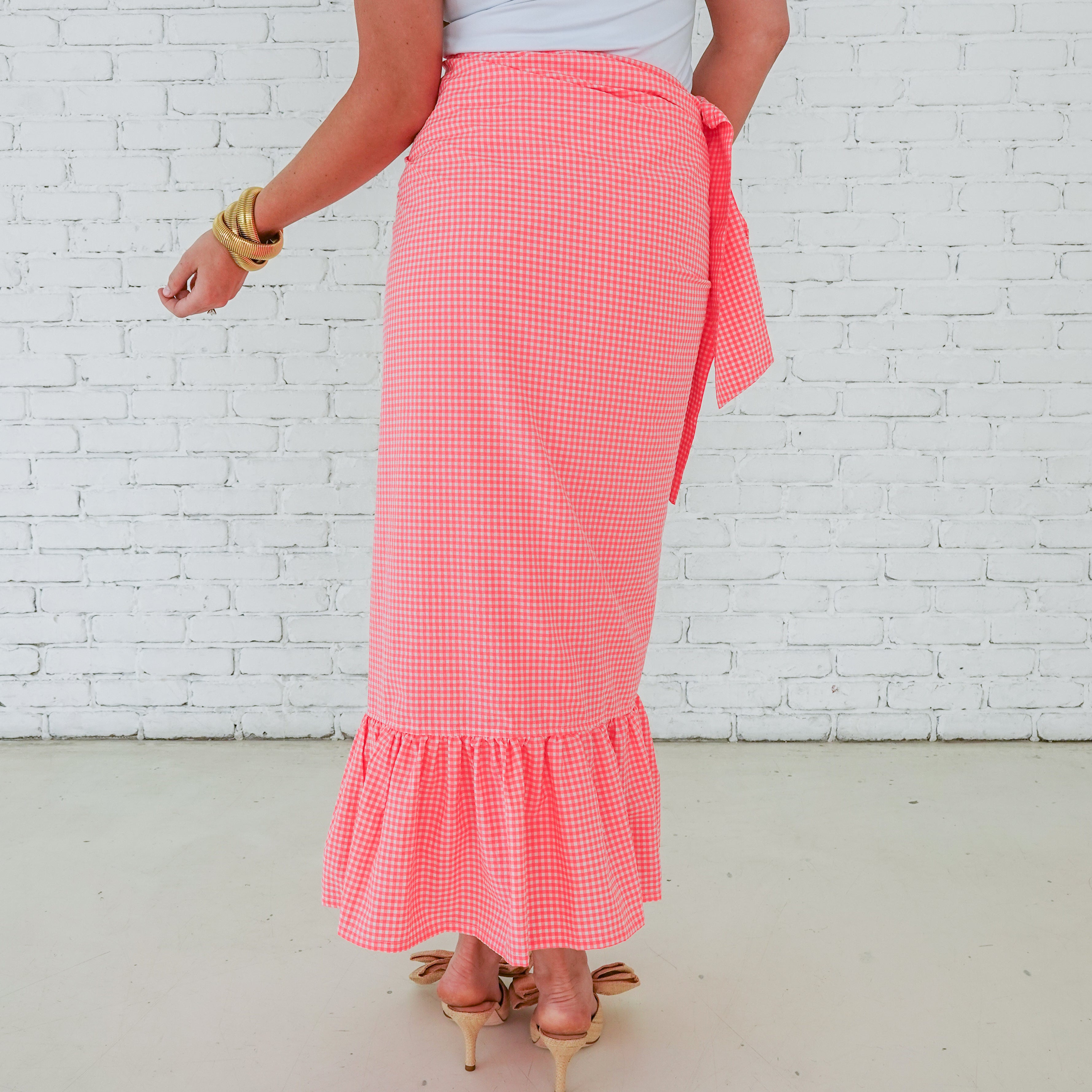 Caryn Lawn Whitney Wrap Skirt Gingham Neon Pink