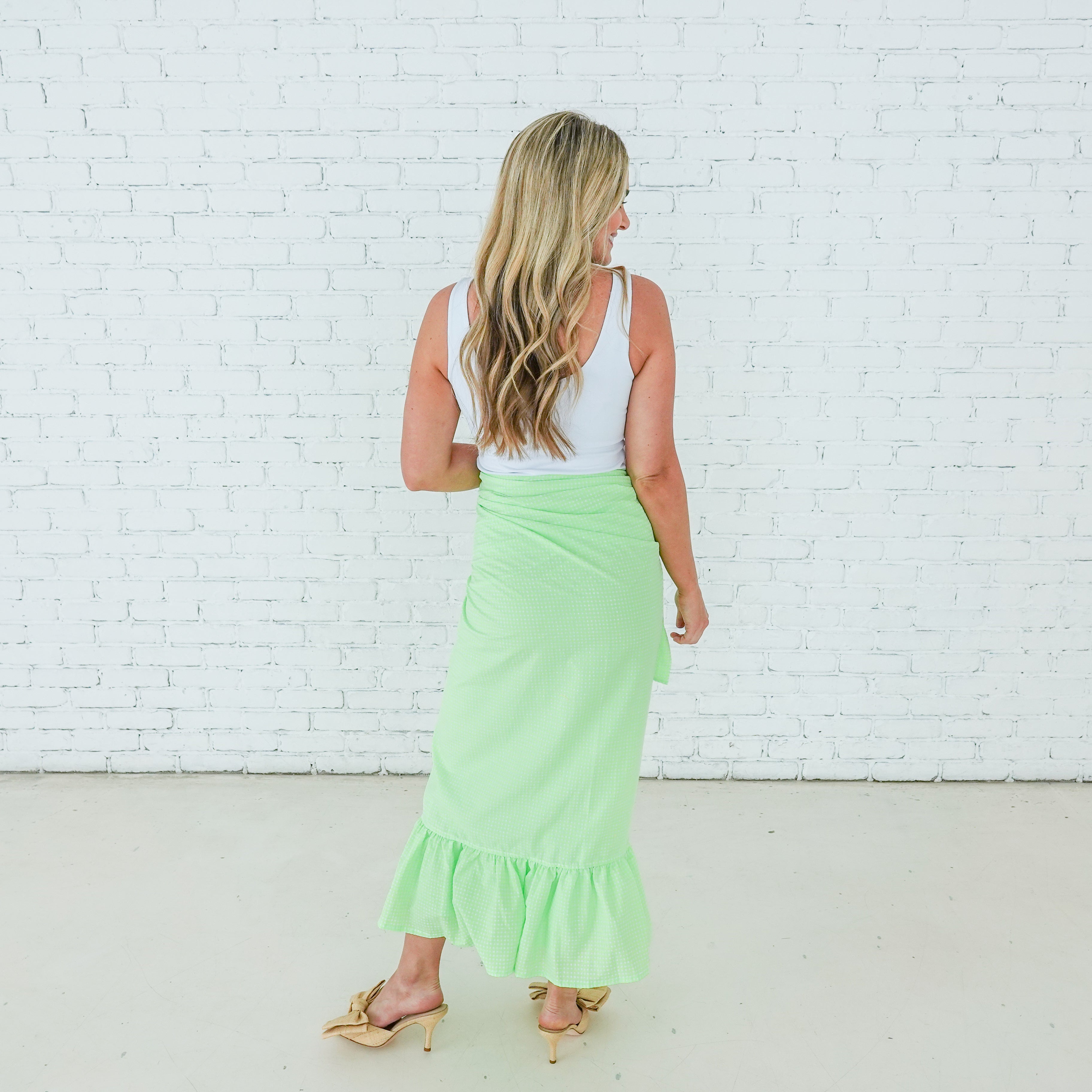 Caryn Lawn Whitney Wrap Skirt Gingham Lime