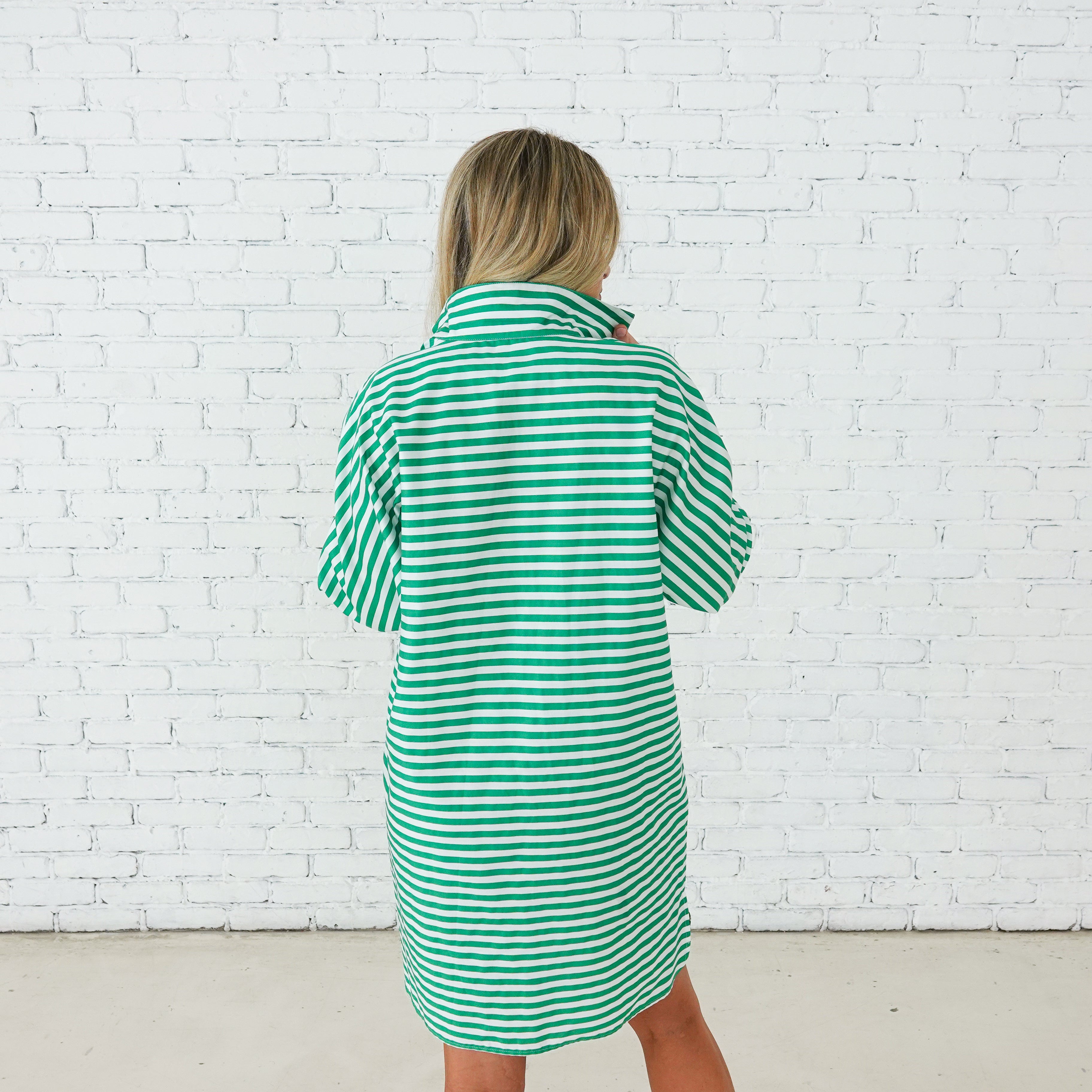 Caryn Lawn Betsy Dress Green Stripe
