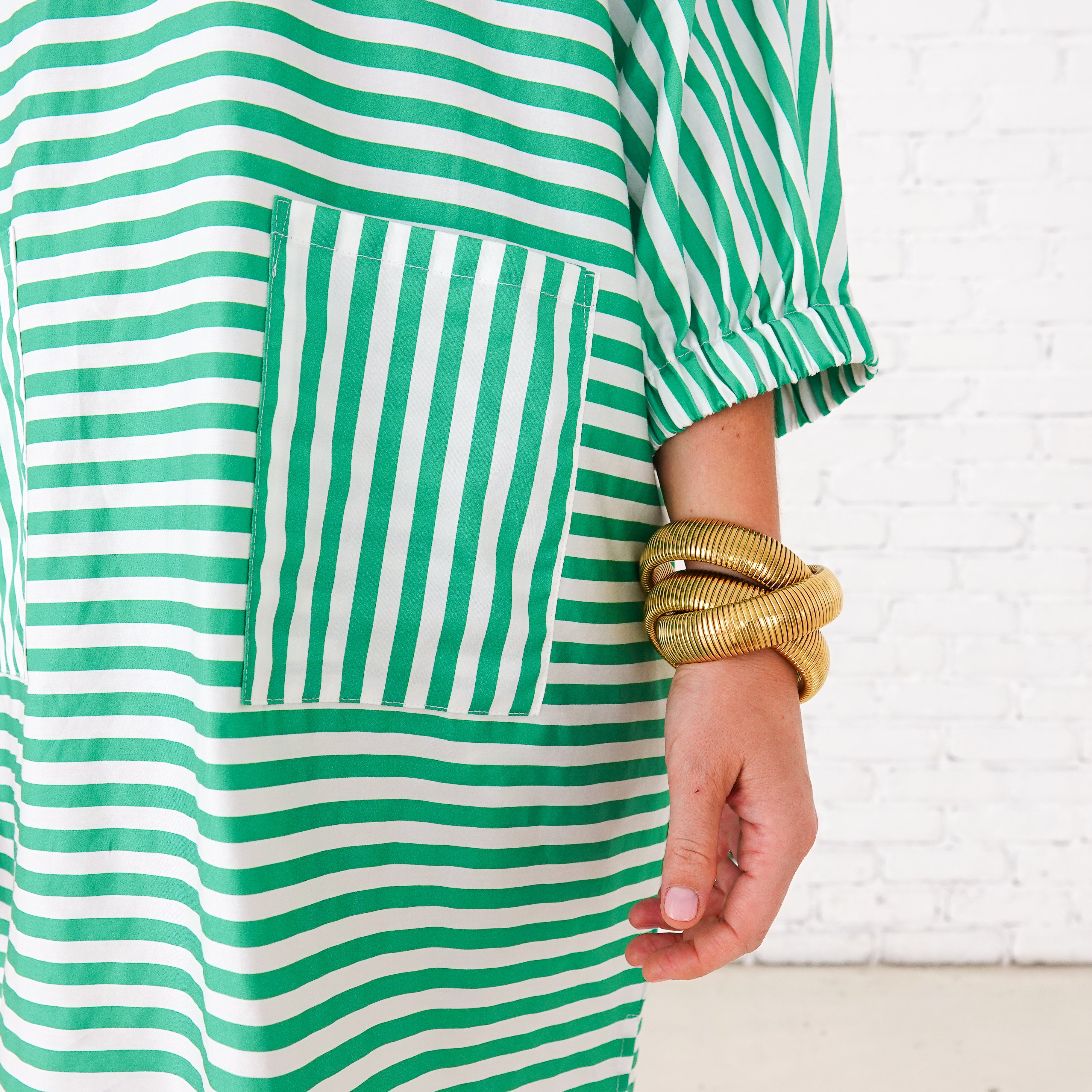 Caryn Lawn Betsy Dress Green Stripe