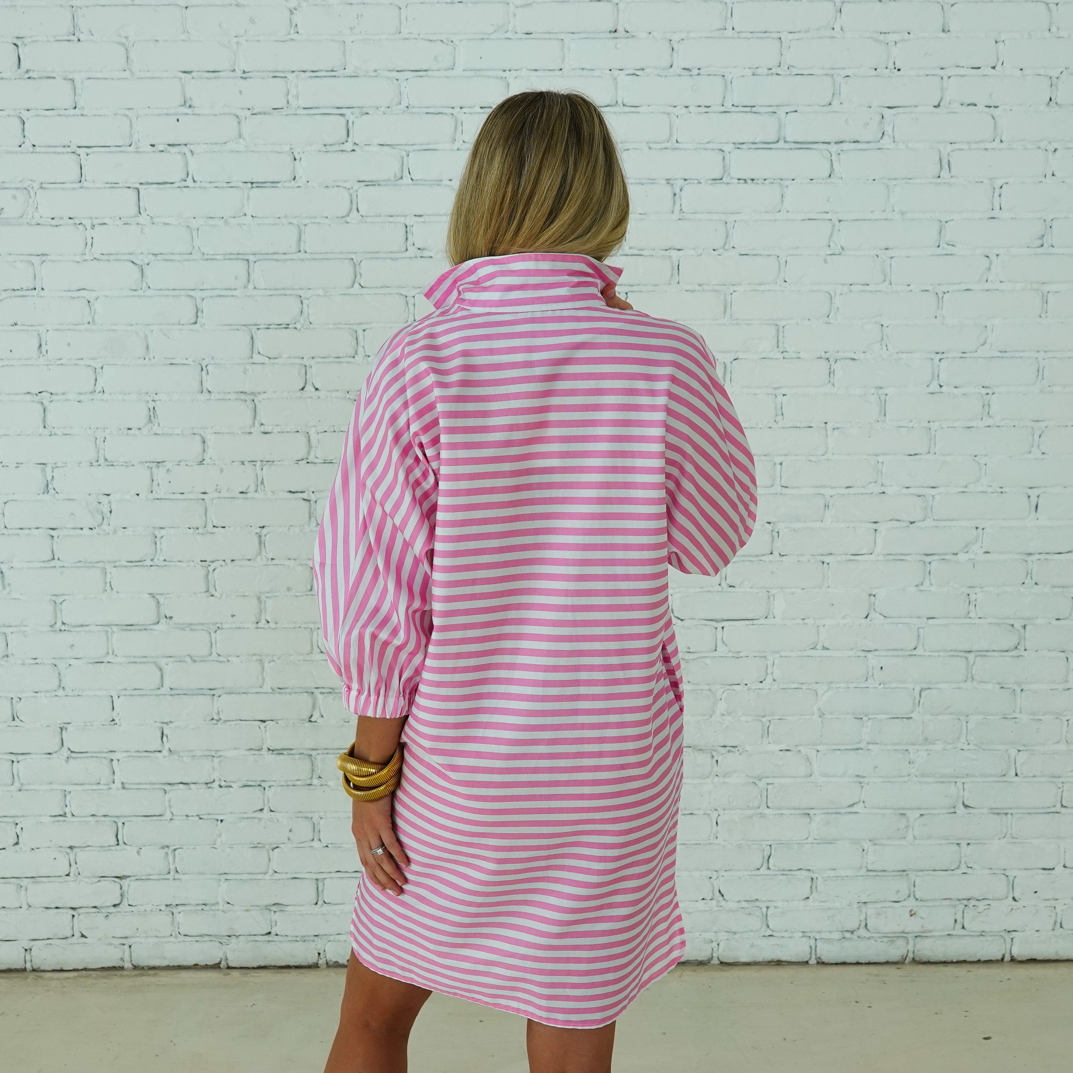 Caryn Lawn Betsy Dress Pink Stripe