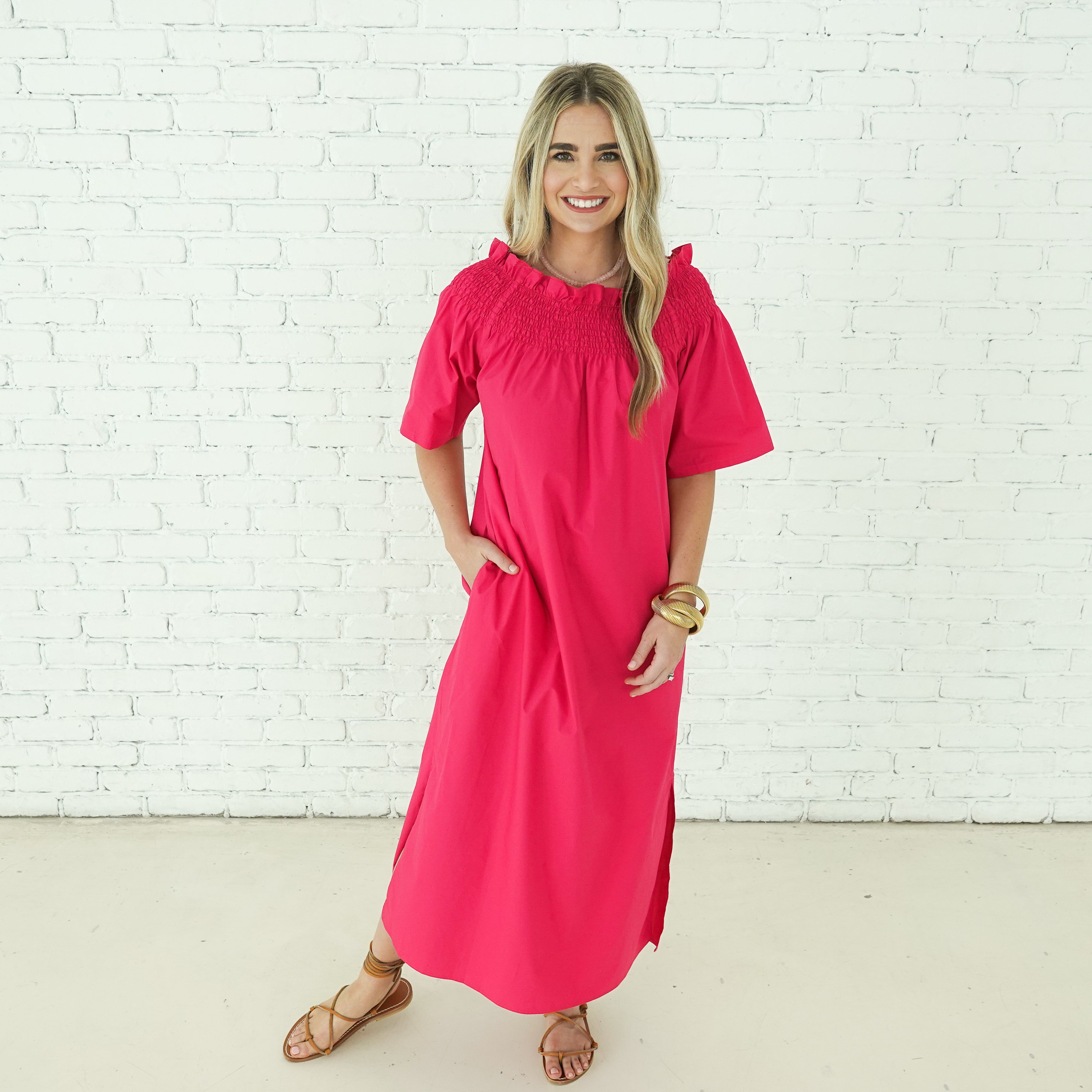 Caryn Lawn Polly Dress Hot Pink
