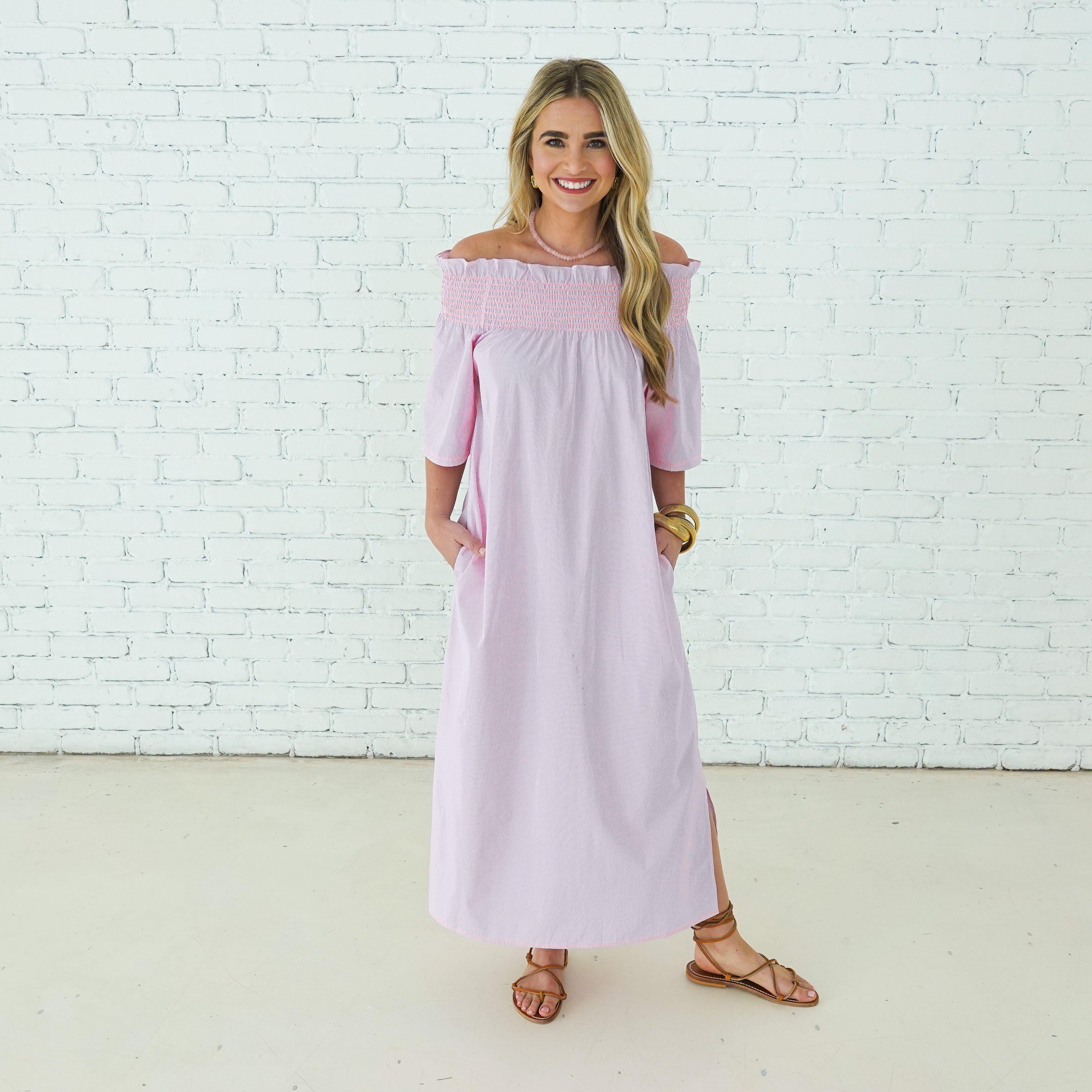 Caryn Lawn Polly Dress Pink Stripe