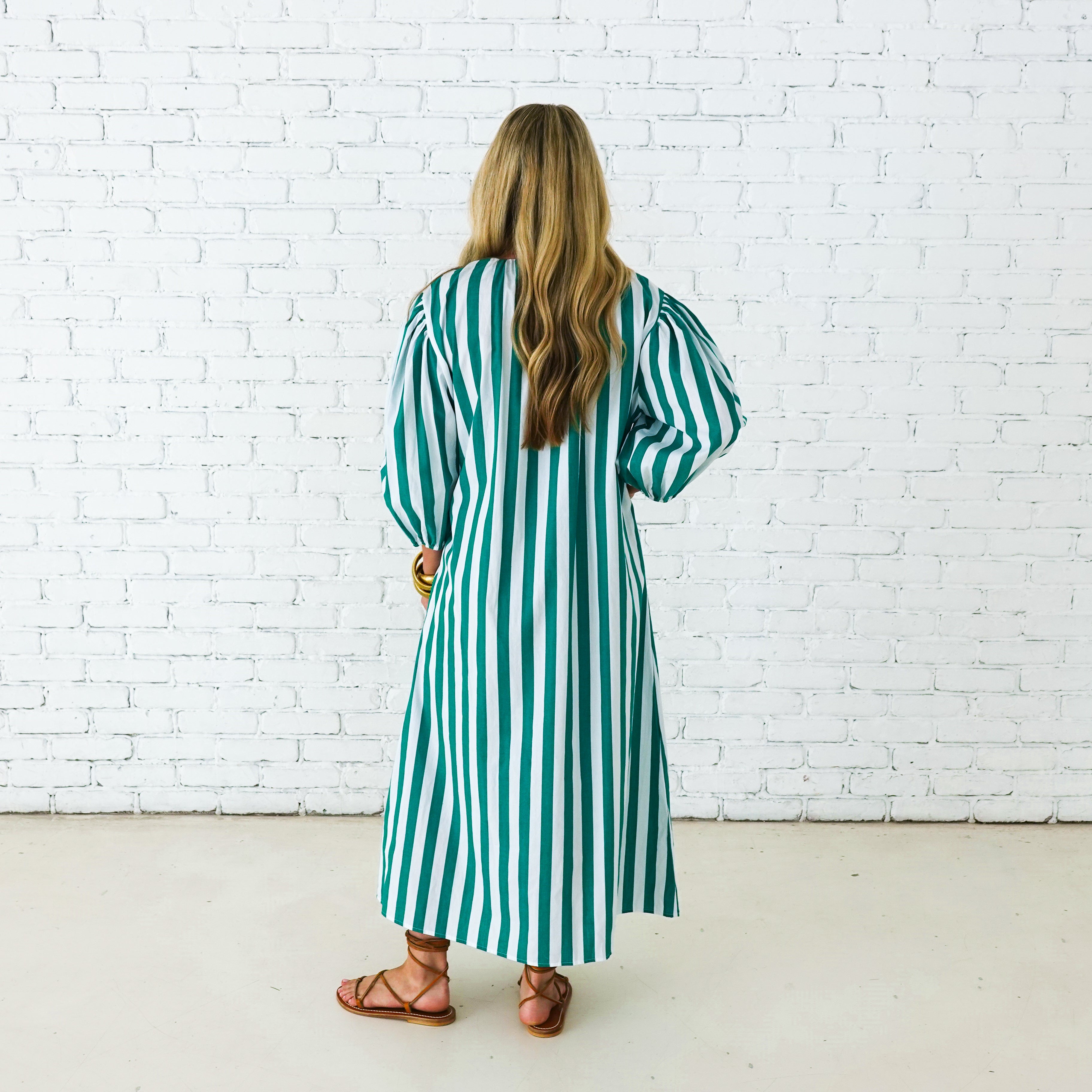 Caryn Lawn Cabana Dress Green Stripe