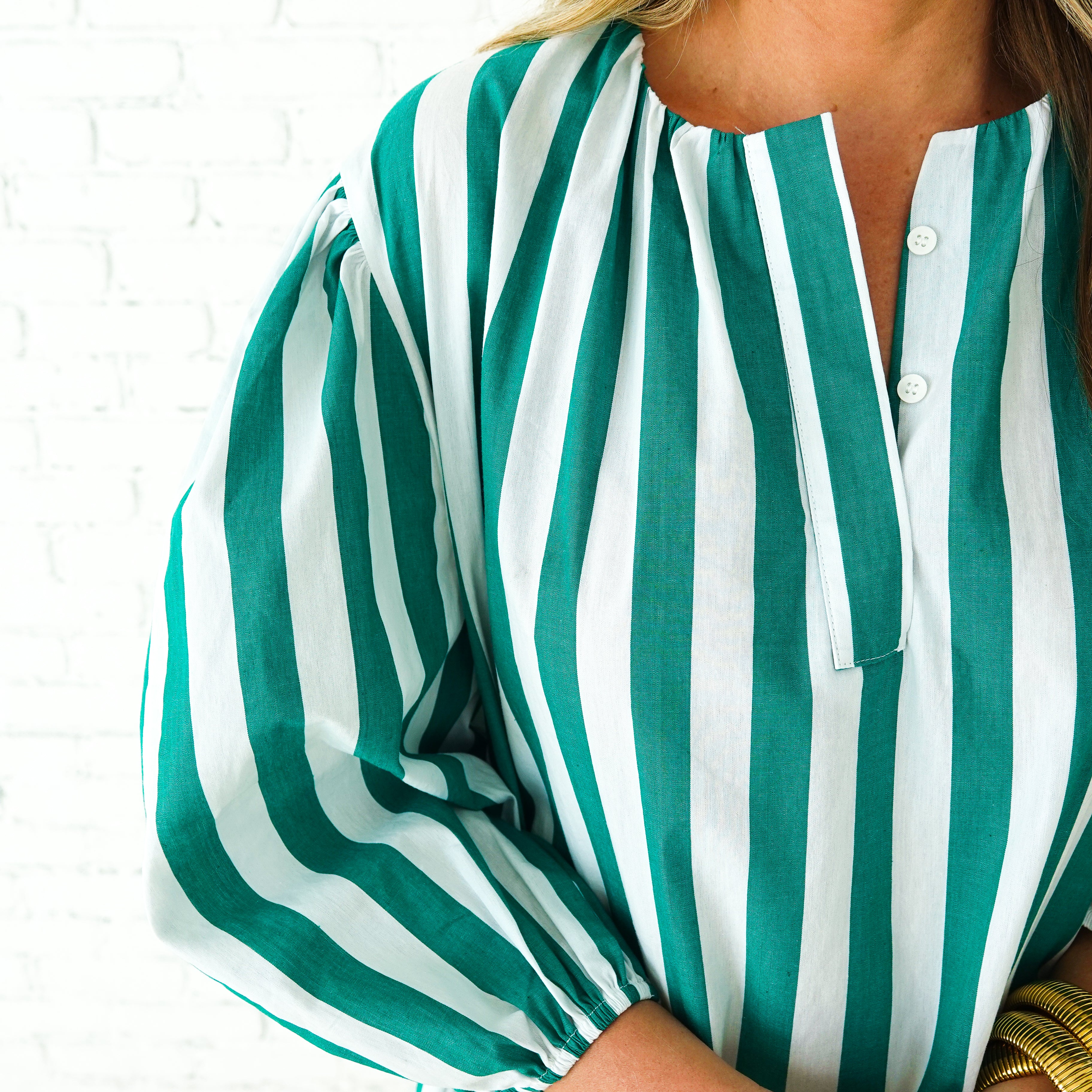 Caryn Lawn Cabana Dress Green Stripe