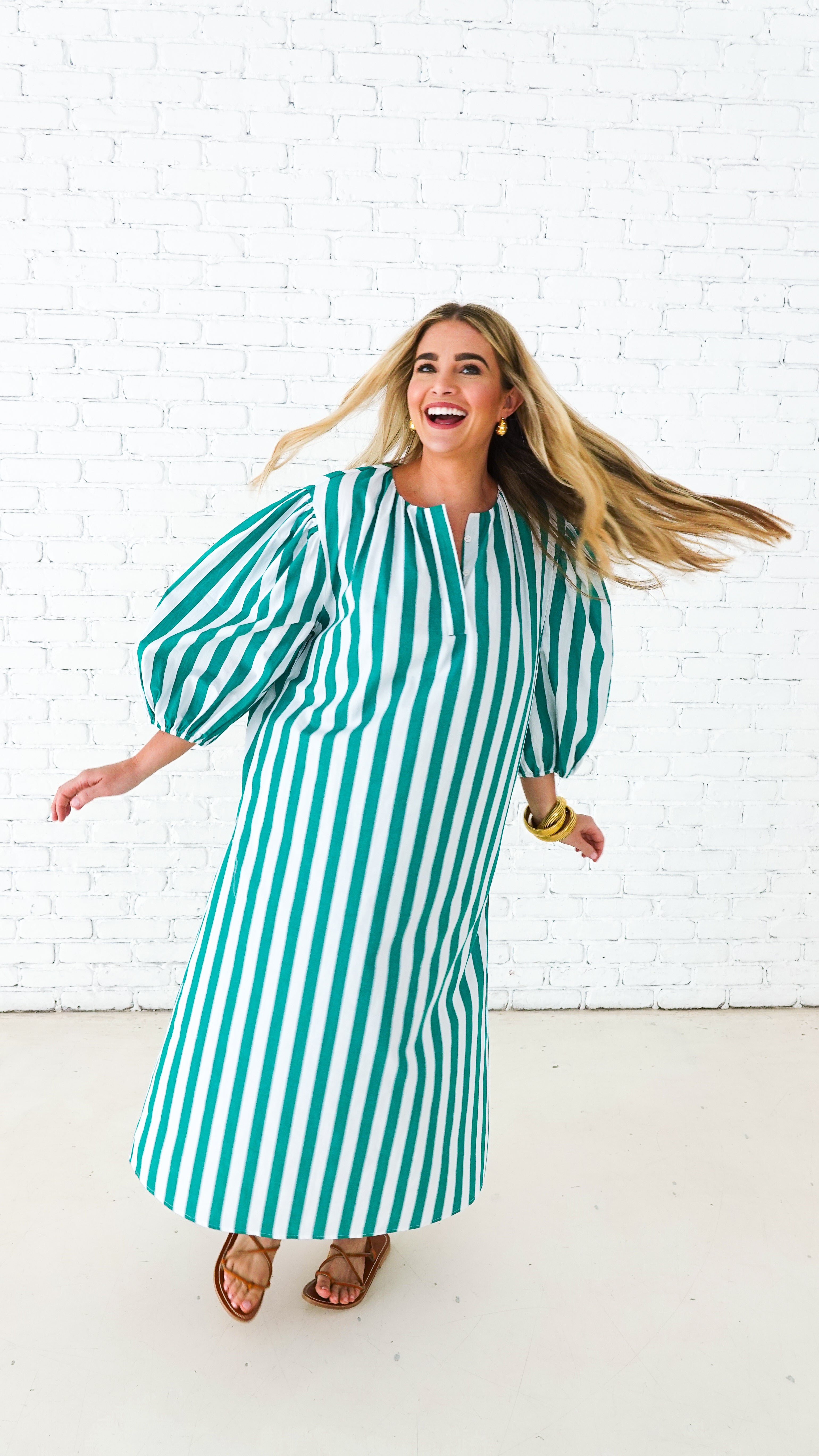 Caryn Lawn Cabana Dress Green Stripe