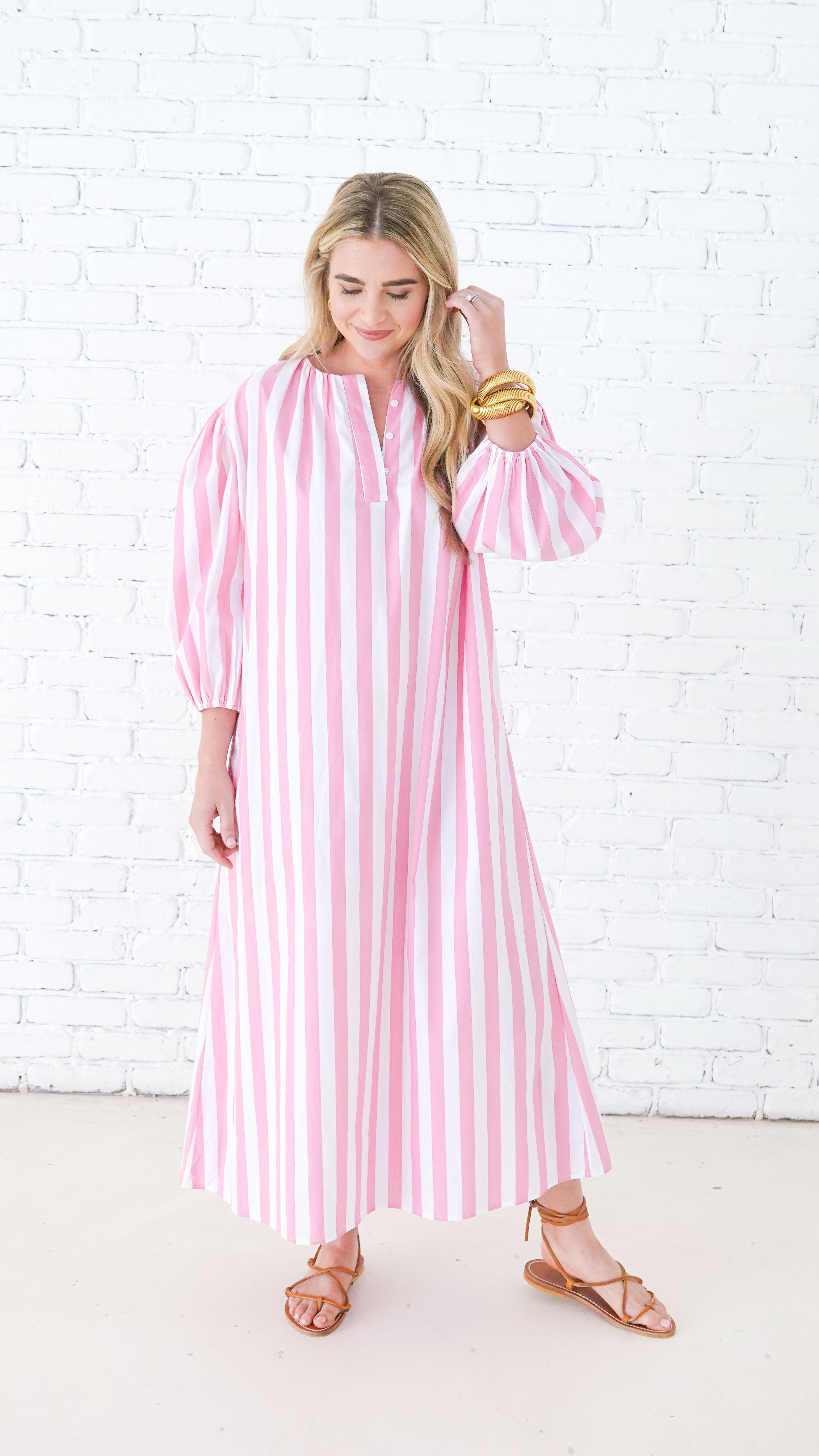 Caryn Lawn Cabana Dress Pink Stripe