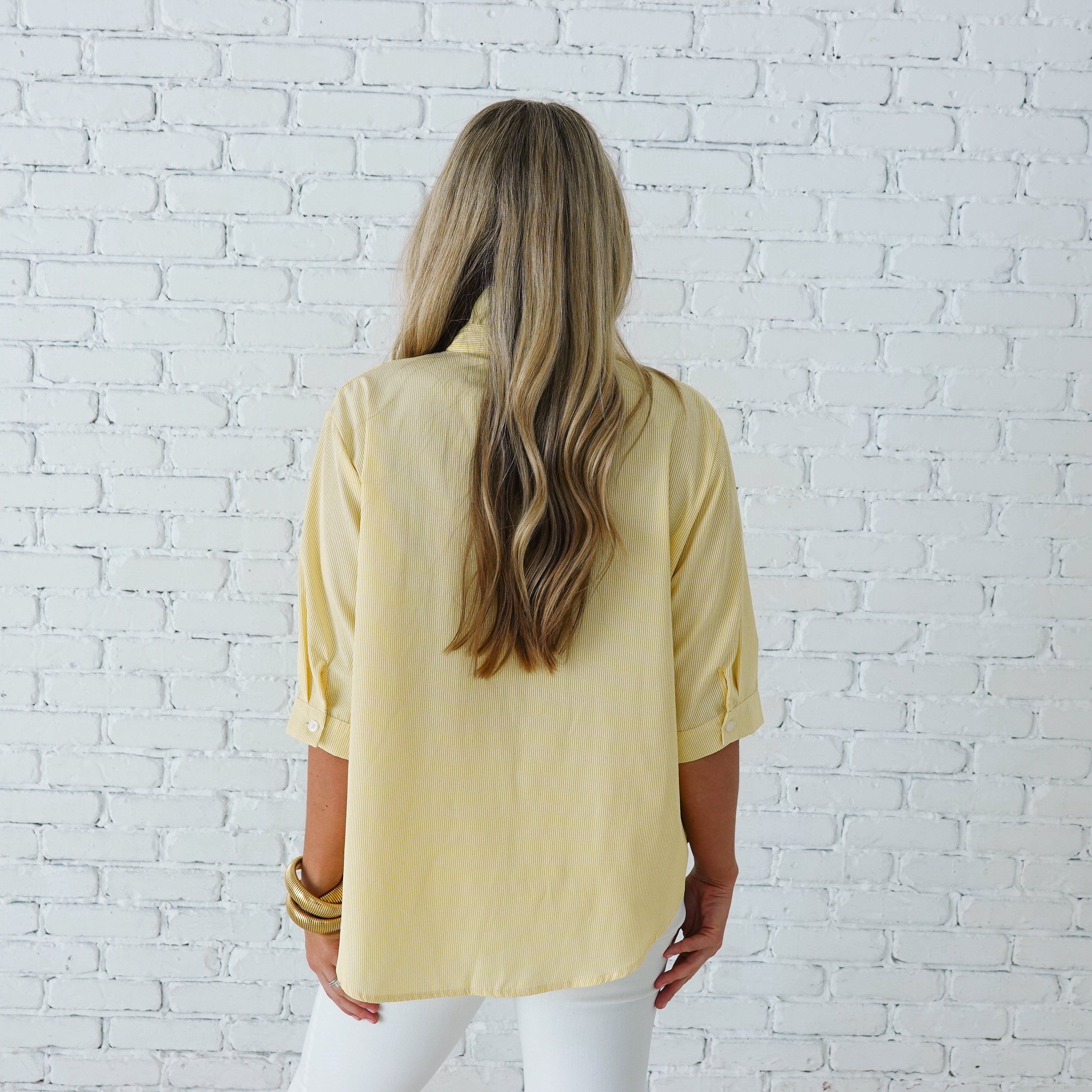 Caryn Lawn Payton Top Pale Yellow Stripe