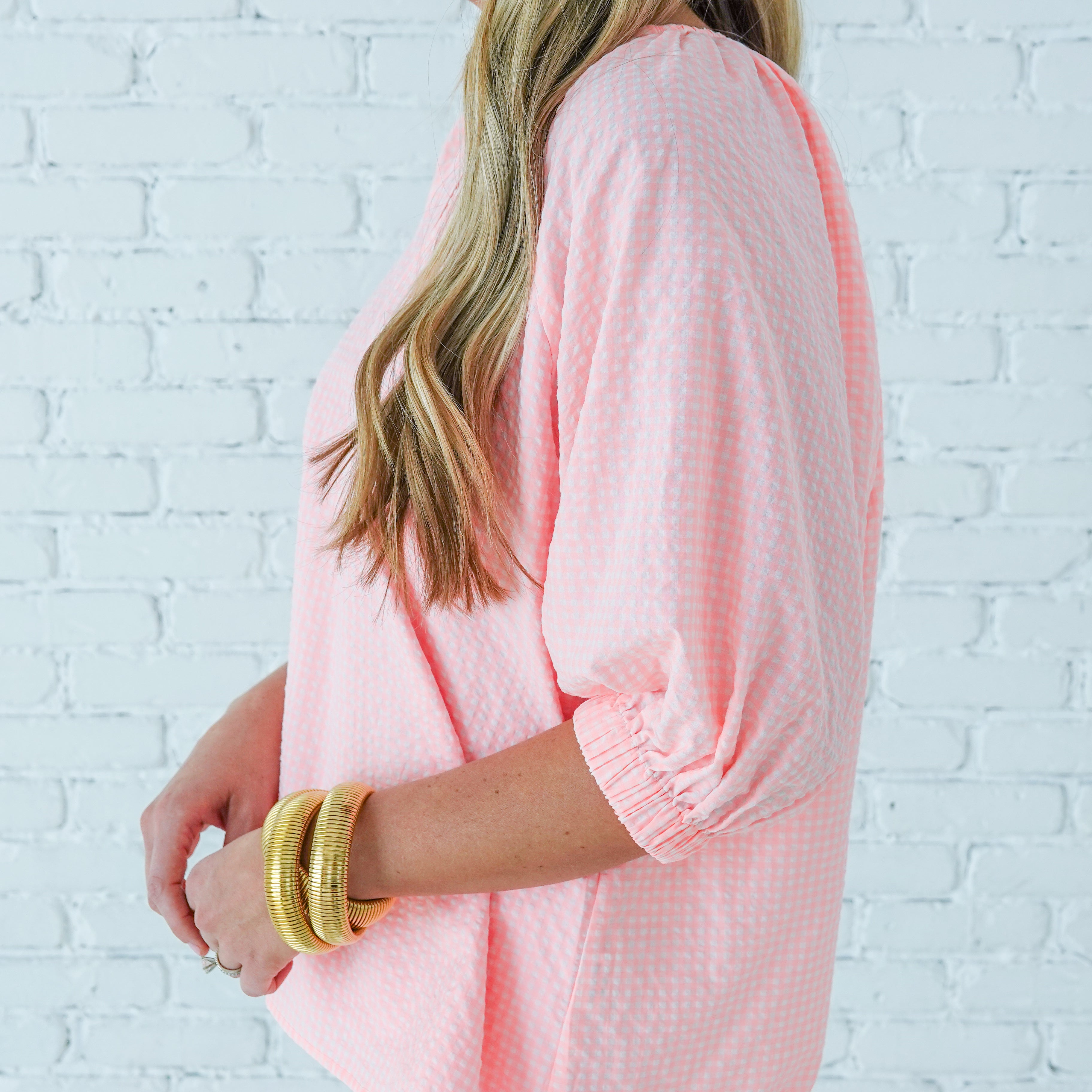 Caryn Lawn Betsy Top Gingham Baby Pink