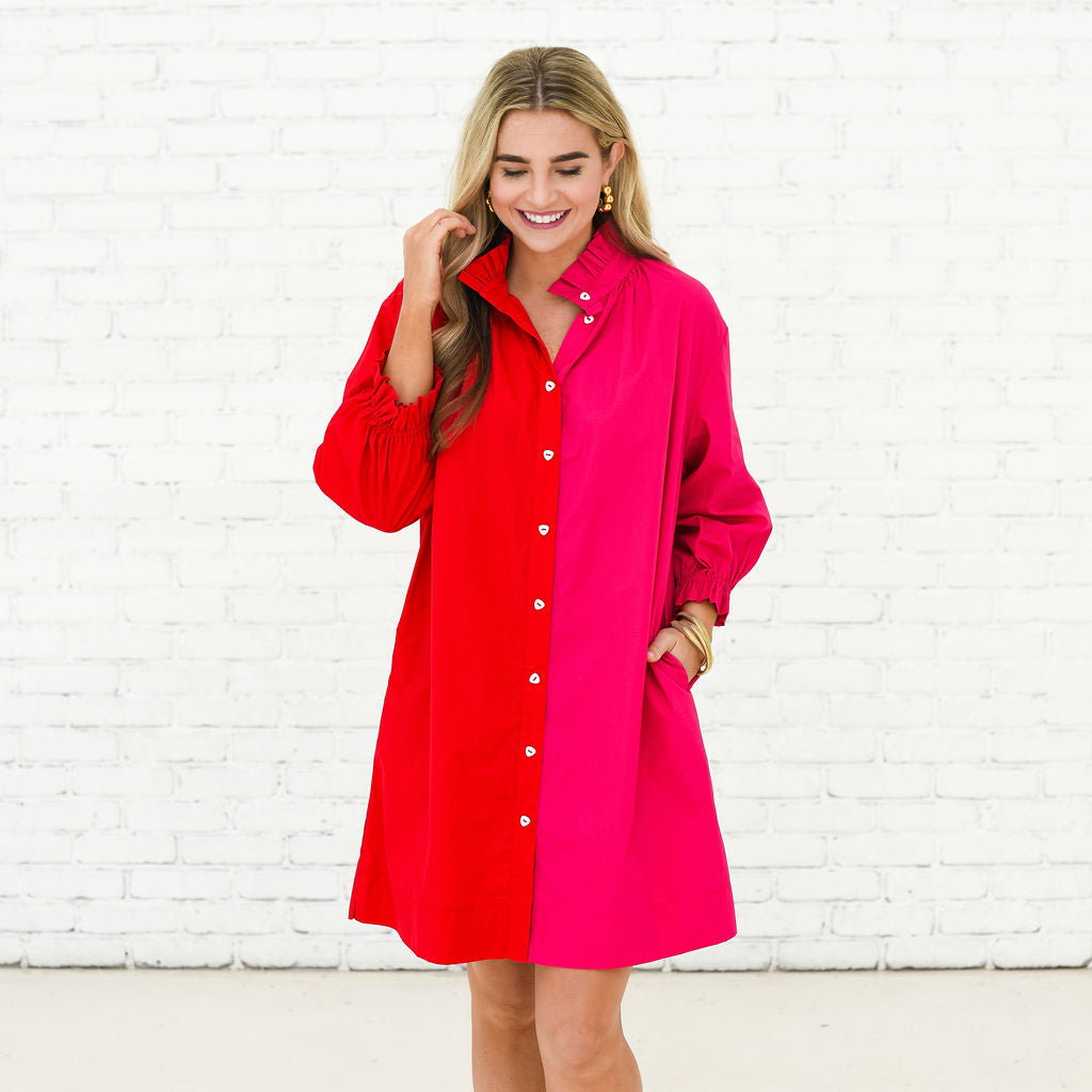 red and pink contrast dress Pink/Red Colour Block Dress | Elegant Wear