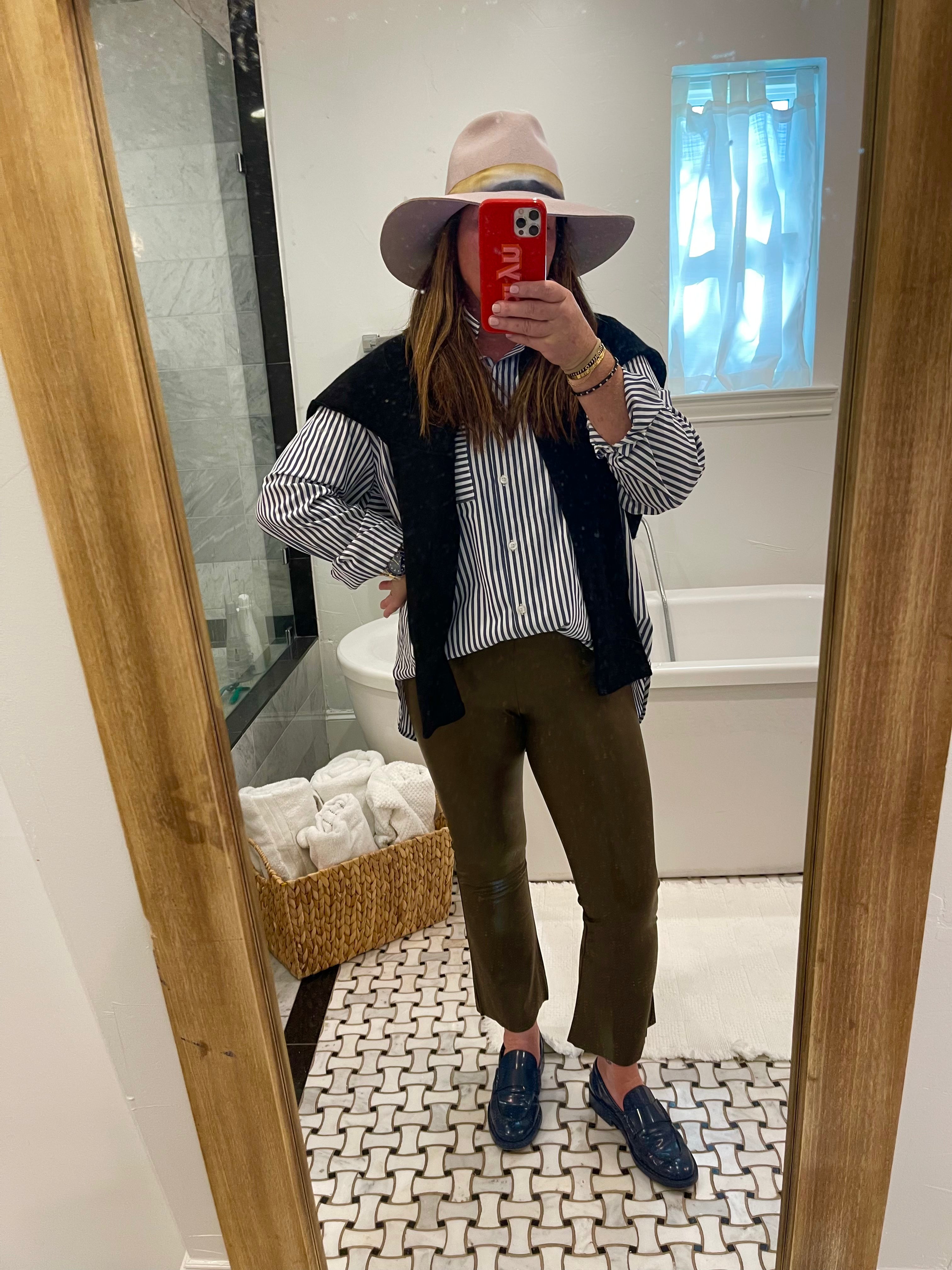 Caryn Lawn Commando Faux Leather Crop Flare Cadet