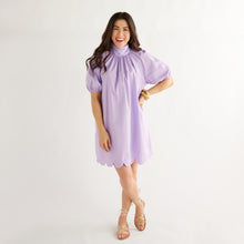 Load image into Gallery viewer, Caryn Lawn Ryan Bow Dress Lilac Scallop