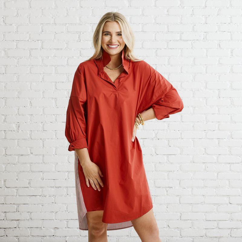 Preppy Gameday Back Stripe Dress Burnt Orange Preppy Gameday Back Stripe Dress Burnt Orange