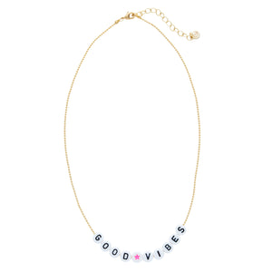 Caryn Lawn Beaded Word Necklace- Good Vibes