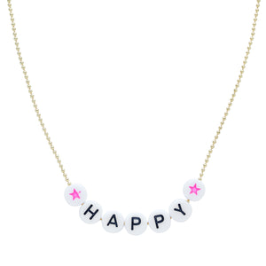 Caryn Lawn Beaded Word Necklace- Happy