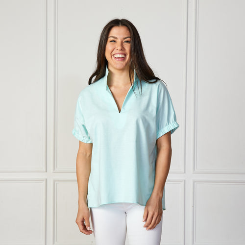 Caryn Lawn Betsy Collared Chambray Top Mint