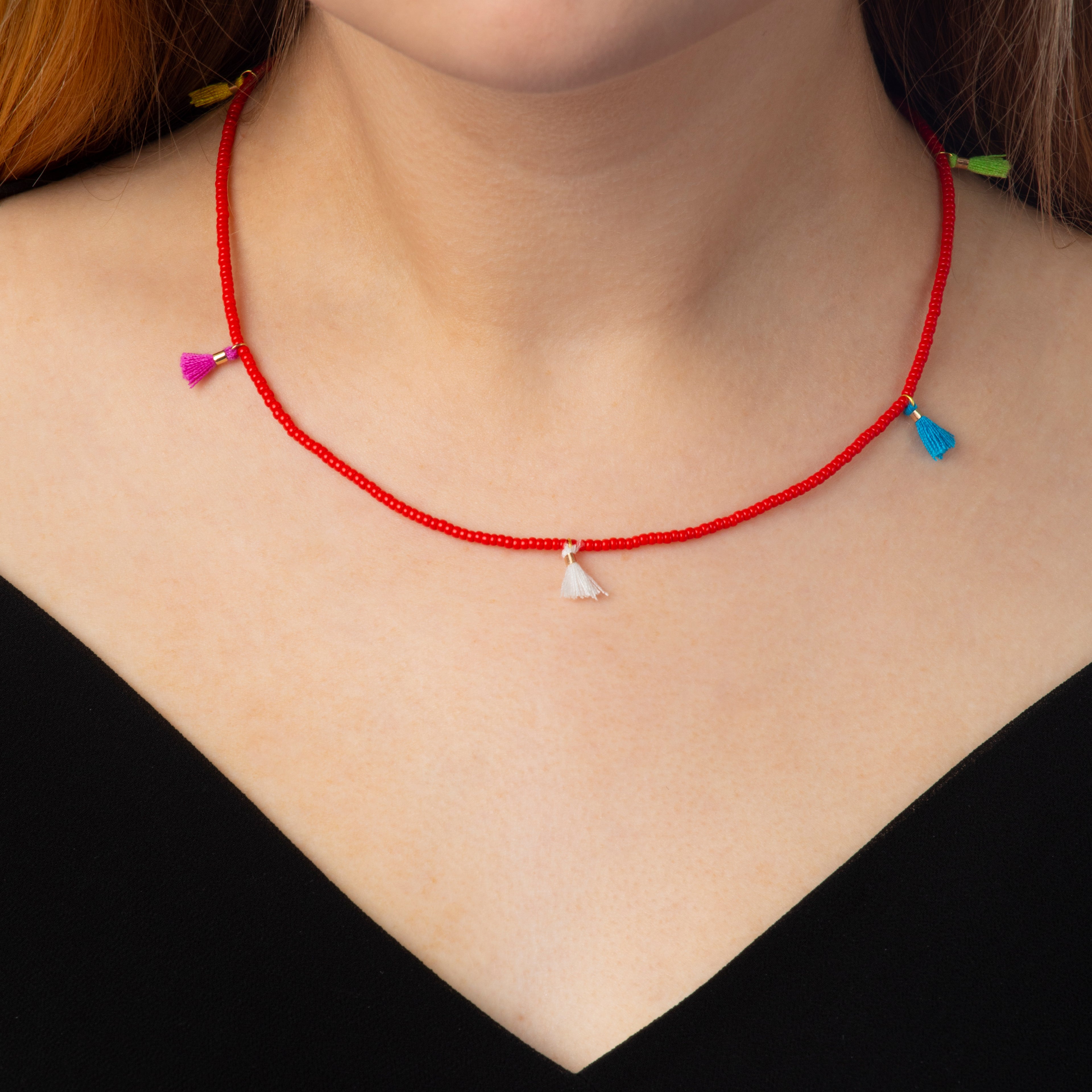 Caryn Lawn Tiny Tassel Necklace - Red