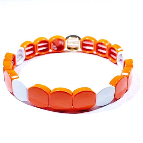 Caryn Lawn Tile Bracelet - Round Orange/White