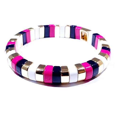 Caryn Lawn Tile Tube Bracelet - Striped Pink/Black/Gold
