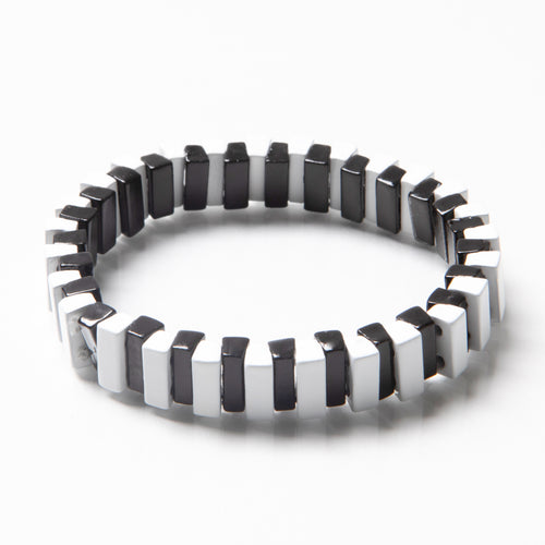 Caryn Lawn Tile Bead Bracelet - Black/White