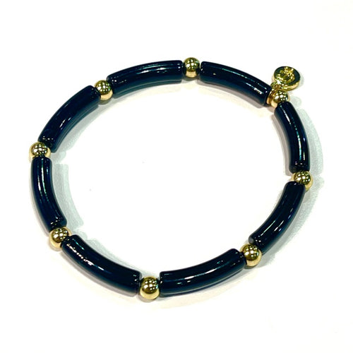 Caryn Lawn Skinny Tube Gold Ball Enamel Bracelet Black