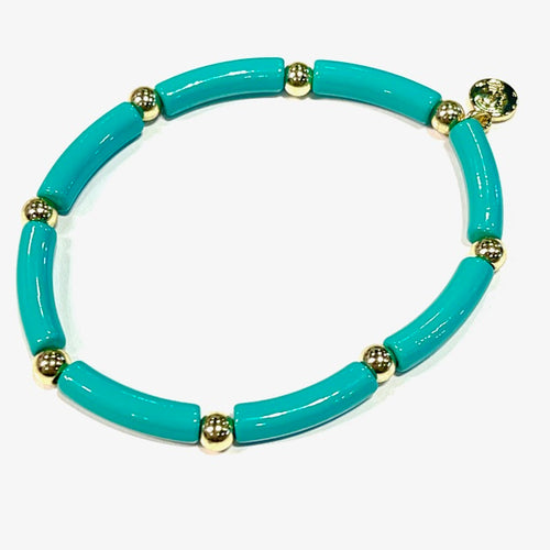 Caryn Lawn Skinny Tube Gold Ball Enamel Bracelet Turquoise