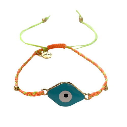 Caryn Lawn Surfside Evil Eye Macramae Charm Bracelet-Orange/Neon Yellow