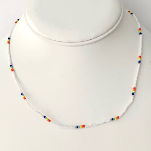 Seed Bead Necklace White Rainbow – Caryn Lawn - Main Image