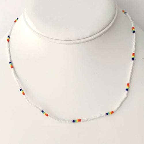 Caryn Lawn Seed Bead Necklace - White Rainbow