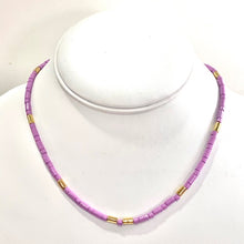 Load image into Gallery viewer, Caryn Lawn Tube Tile Necklace- Neon Lavender/Gold