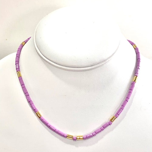 Caryn Lawn Tube Tile Necklace- Neon Lavender/Gold
