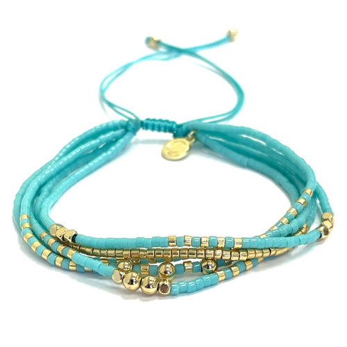 Caryn Lawn 5 Strand Seed Bead Bracelet Turquoise