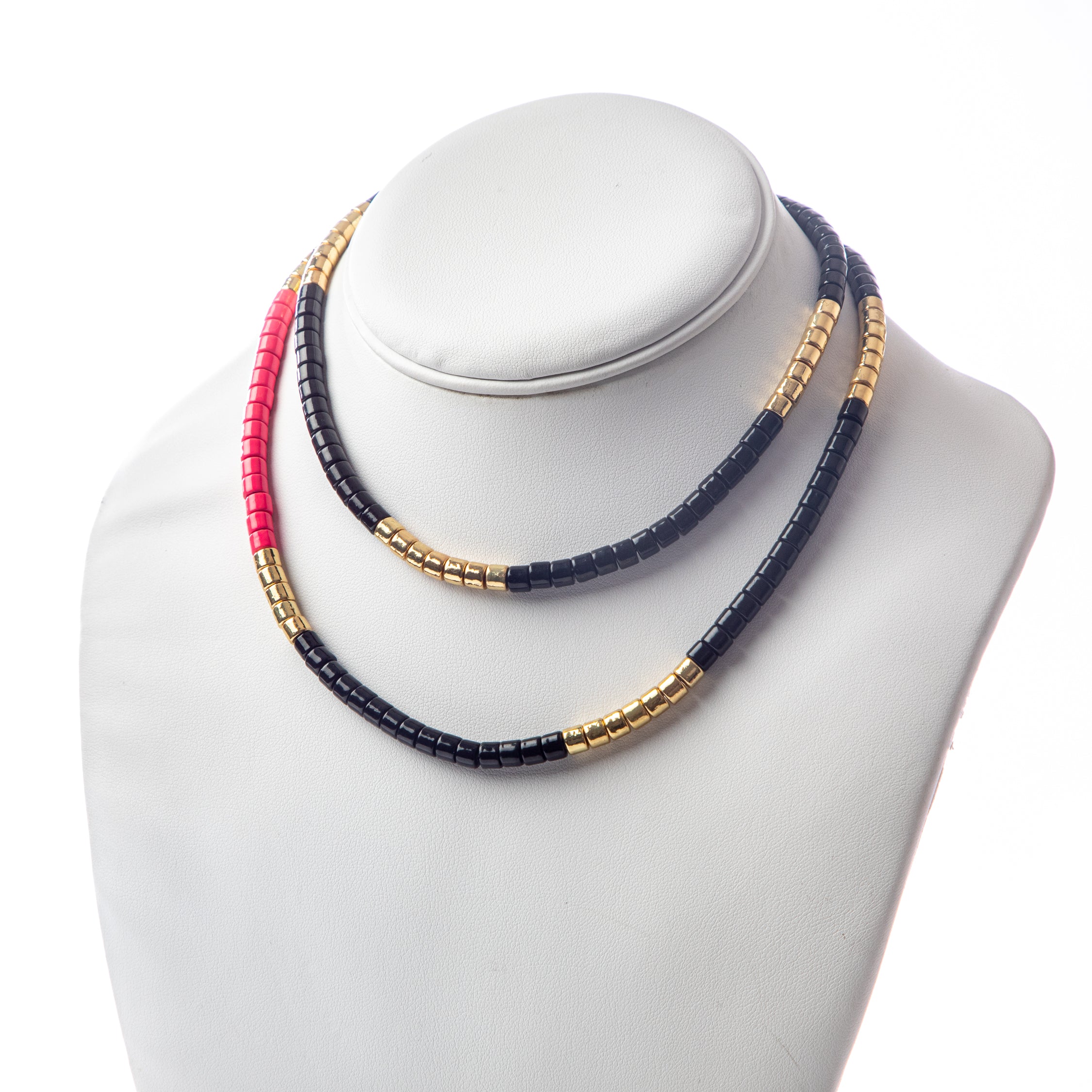 Caryn Lawn Long Laguna Necklace - Black/Pink/Gold