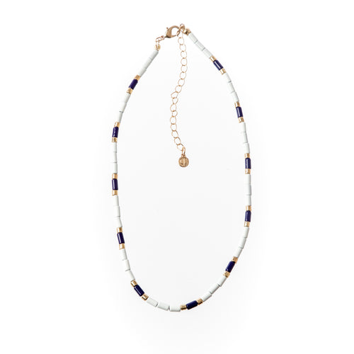 Caryn Lawn Tube Tile Necklace- Navy/White/Gold