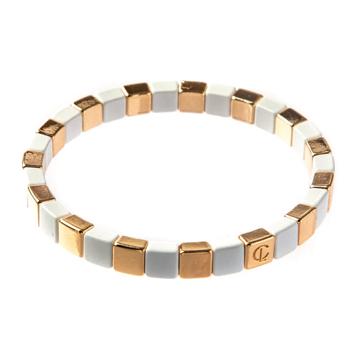 Caryn Lawn Tiny Tile Bracelet - White/Gold
