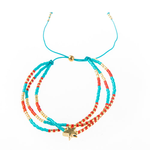 Caryn Lawn Triple Strand Star- Red/Turquoise