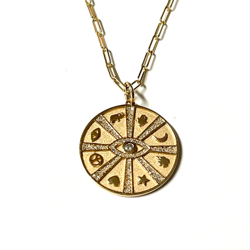 Caryn Lawn Lucky Symbol Diamond Necklace & Paper Clip Chain